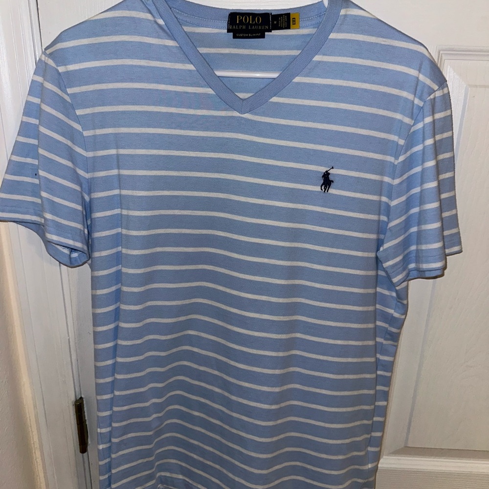 Polo by Ralph Lauren Blue and White Striped Short Sleeve Tee